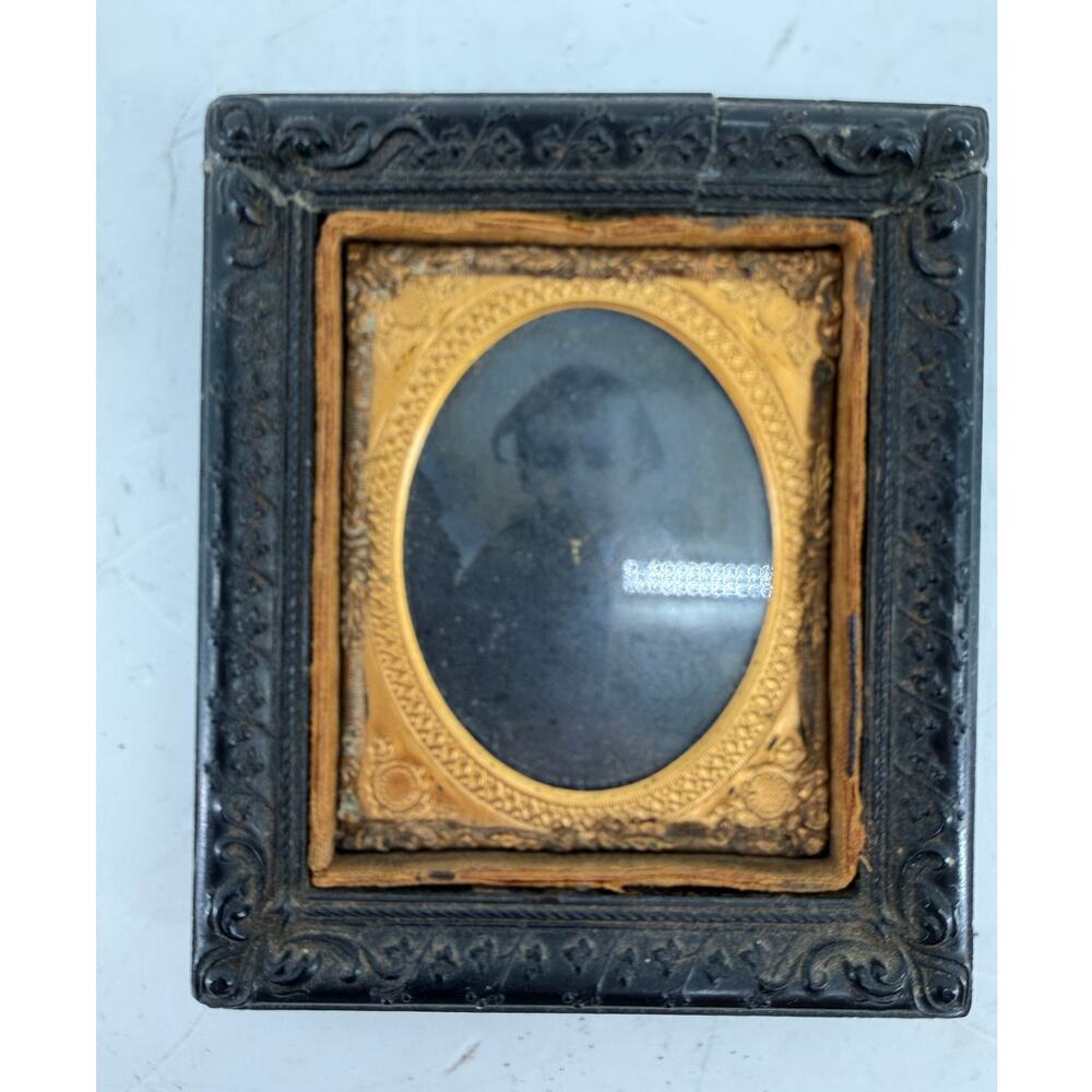 Antique Victorian Portrait Photograph Ornate Frame Civil War Era Circa 1863